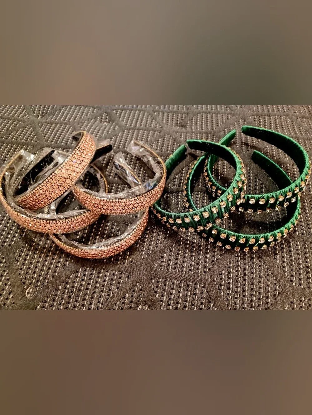 7 Rhinestone Headbands green & pink jeweled Head Band for Hair adult or child